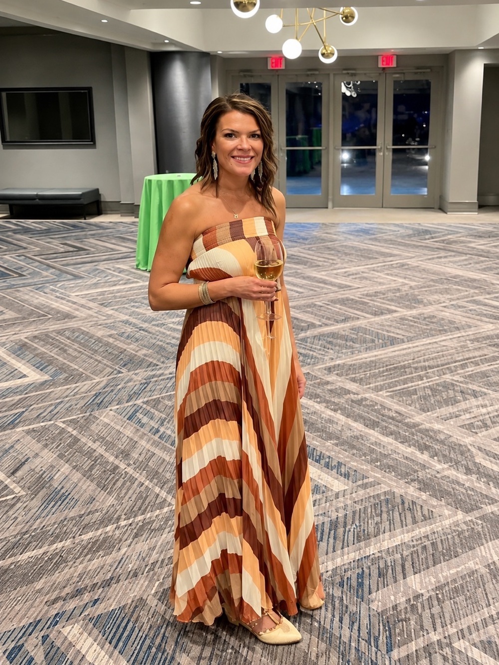 Rana Gill Striped Pleated Maxi Dress